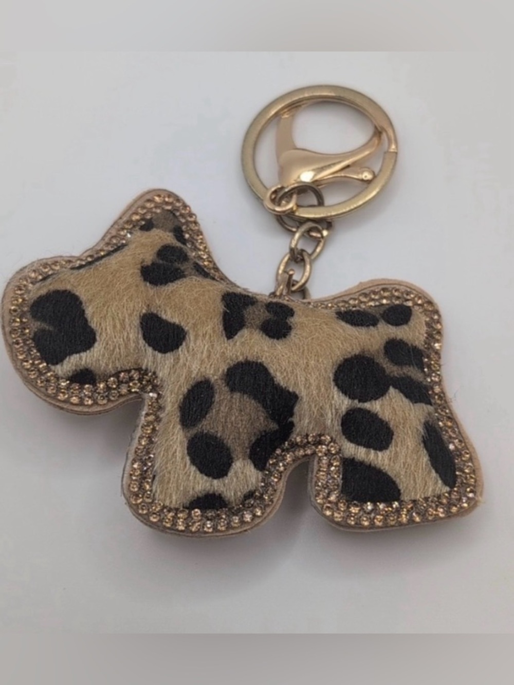 Leopard Print Dog Keychain with Gold Hardware